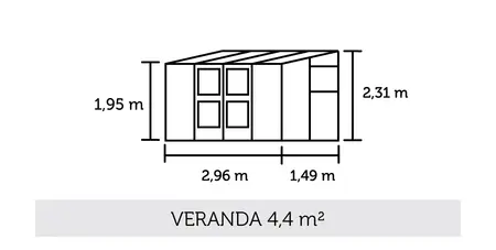 Juliana Veranda - 4,40 m2 antracit/sort 3 mm hærdet glas i hele baner