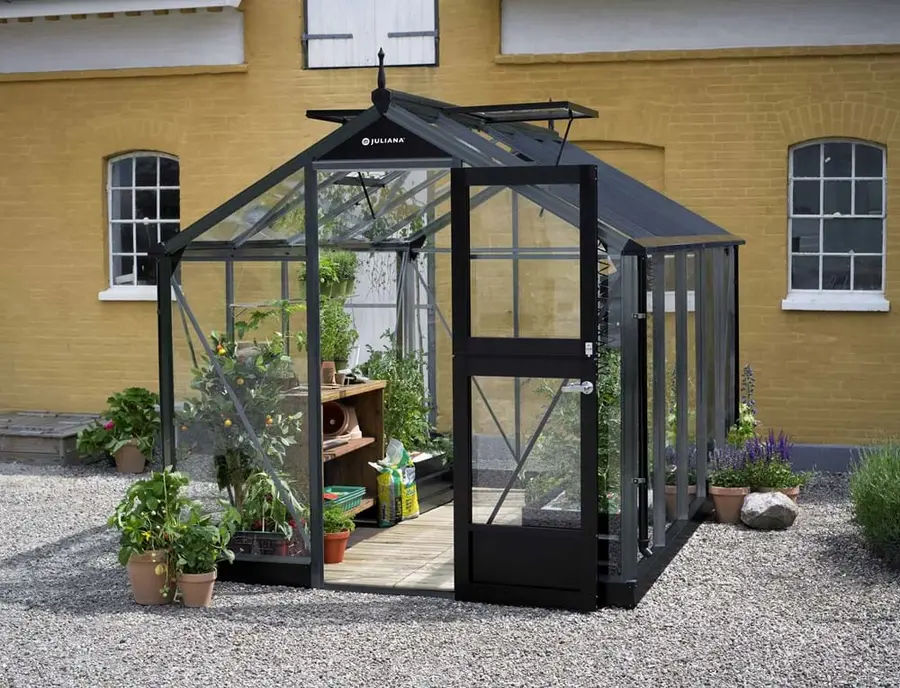 Juliana Compact - 8,2 m2 antracit/sort 3 mm hærdet glas i hele baner